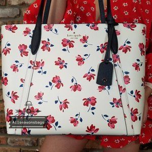 AUTHENTIC white pink red Kate Spade FLORAL LARGE TOTE in PINK RED BLUE NWT
